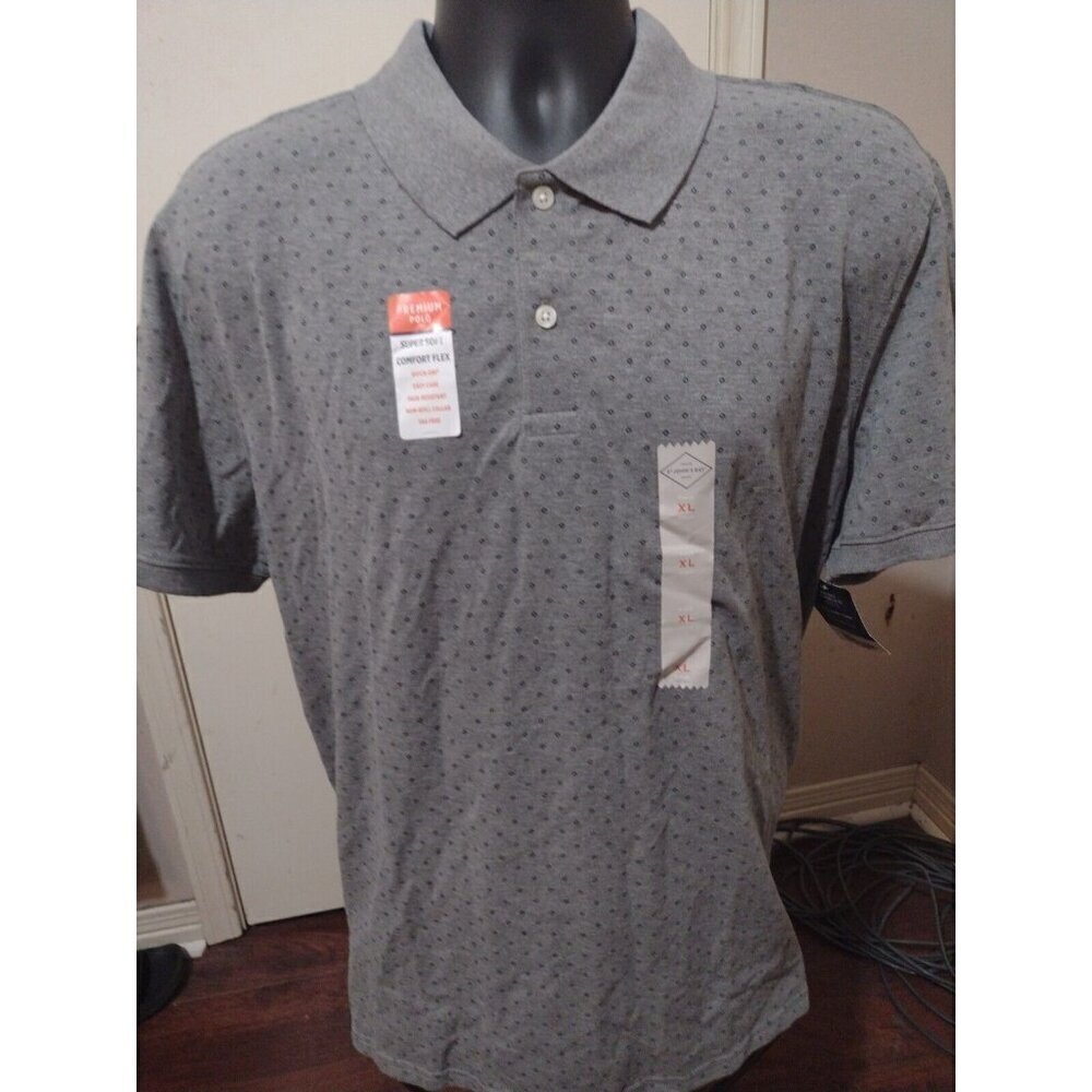 NWT St John's Bay Premium Polo Shirt Men's XL Gray Dots Quick-Dry New